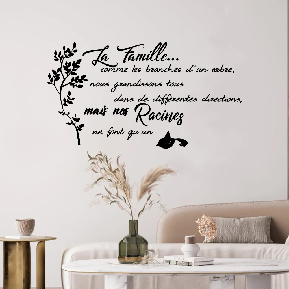 Family Tree Print - الفرنسية الأسرة إقتباس شجرة الطيور الجدار